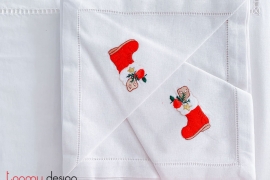 Christmas napkin set - Stocking embroidery